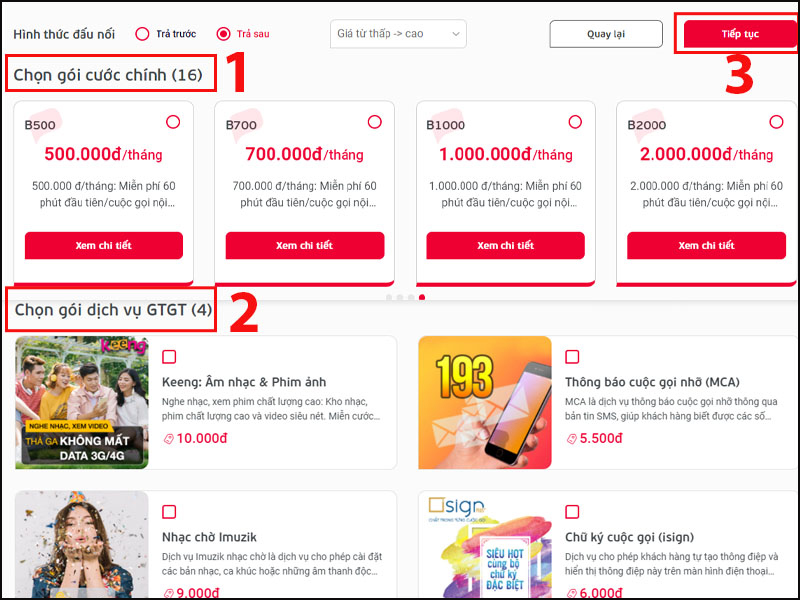Chọn g&oacute;i cước v&agrave; g&oacute;i dịch vụ GTGT ph&ugrave; hợp